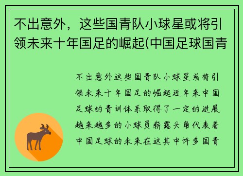 不出意外，这些国青队小球星或将引领未来十年国足的崛起(中国足球国青队队员名单)